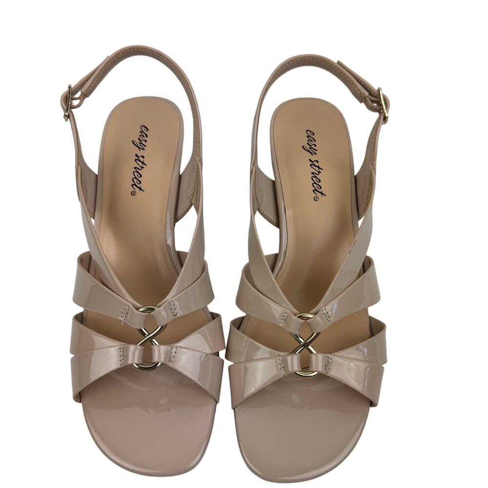 EASY STREET ZAZIE SLINGBACK HEELED SANDALS IN‎ TAN PATENT NWOB WOMEN'S SIZE 8.5M - Picture 2 of 14